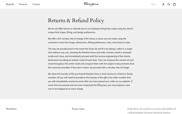 /pages/return-refund-policy — Bondeno Bespoke Custom Made Dress Shoes and Boots Service Center of Denver
