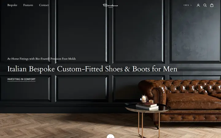 Website of Bondeno Bespoke Custom Made Dress Shoes and Boots Service Center of Denver