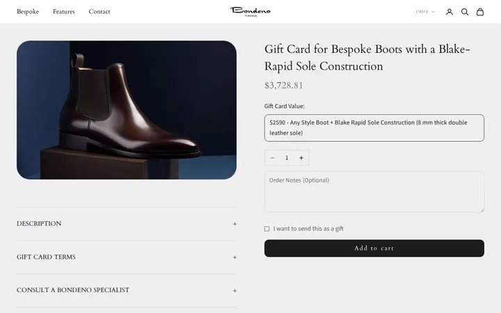 /products/gift-card-for-bespoke-boots — Bondeno Bespoke Custom Made Dress Shoes and Boots Service Center of Denver