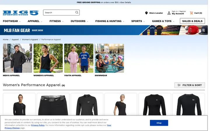 Website of Big 5 Sporting Goods