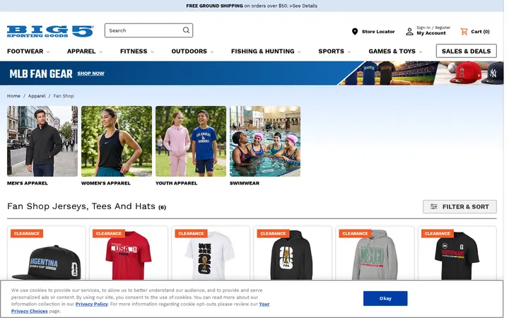 /store/browse/apparel/fan-shop/_/N-1hbrcvpZtie1m6Z8s0 — Big 5 Sporting Goods