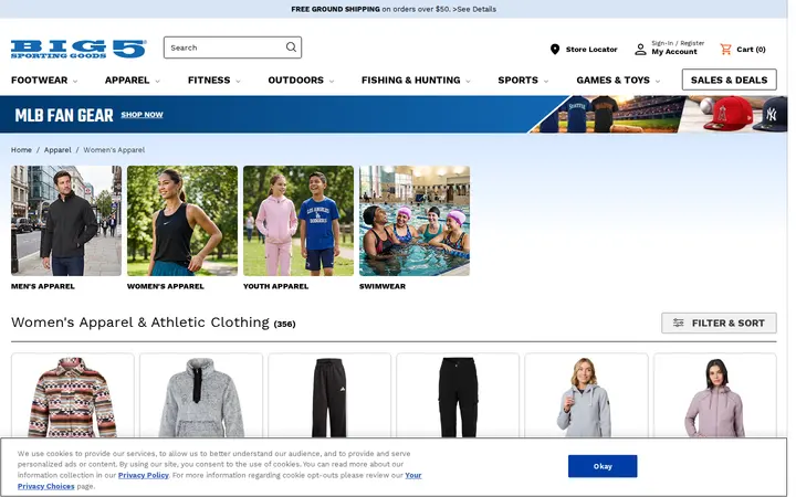 /store/browse/apparel/womens-apparel/_/N-8ql — Big 5 Sporting Goods