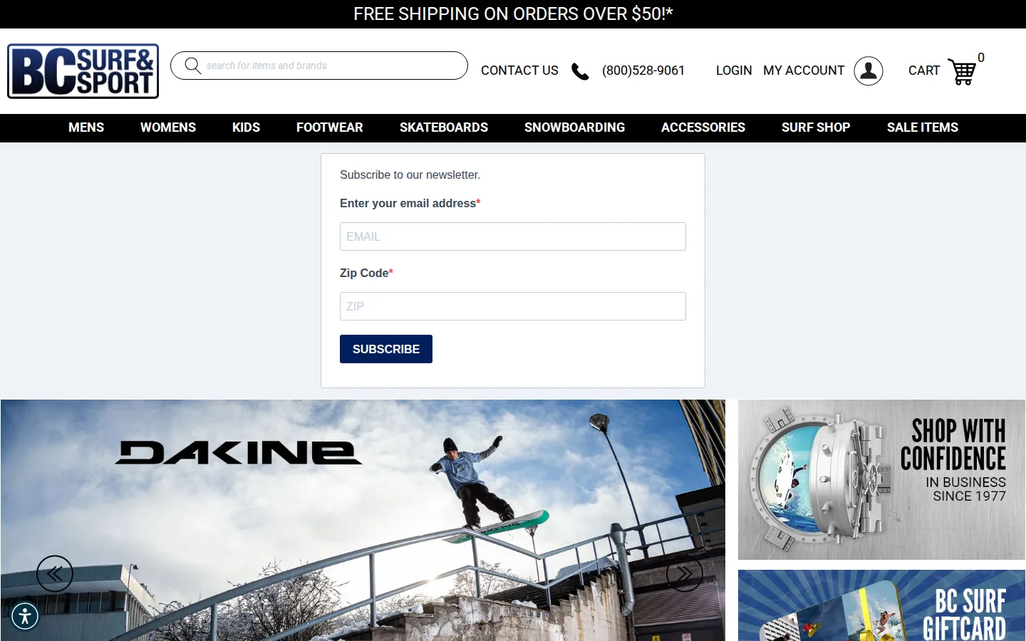 Captured website of BC Surf & Sport @ Lonetree