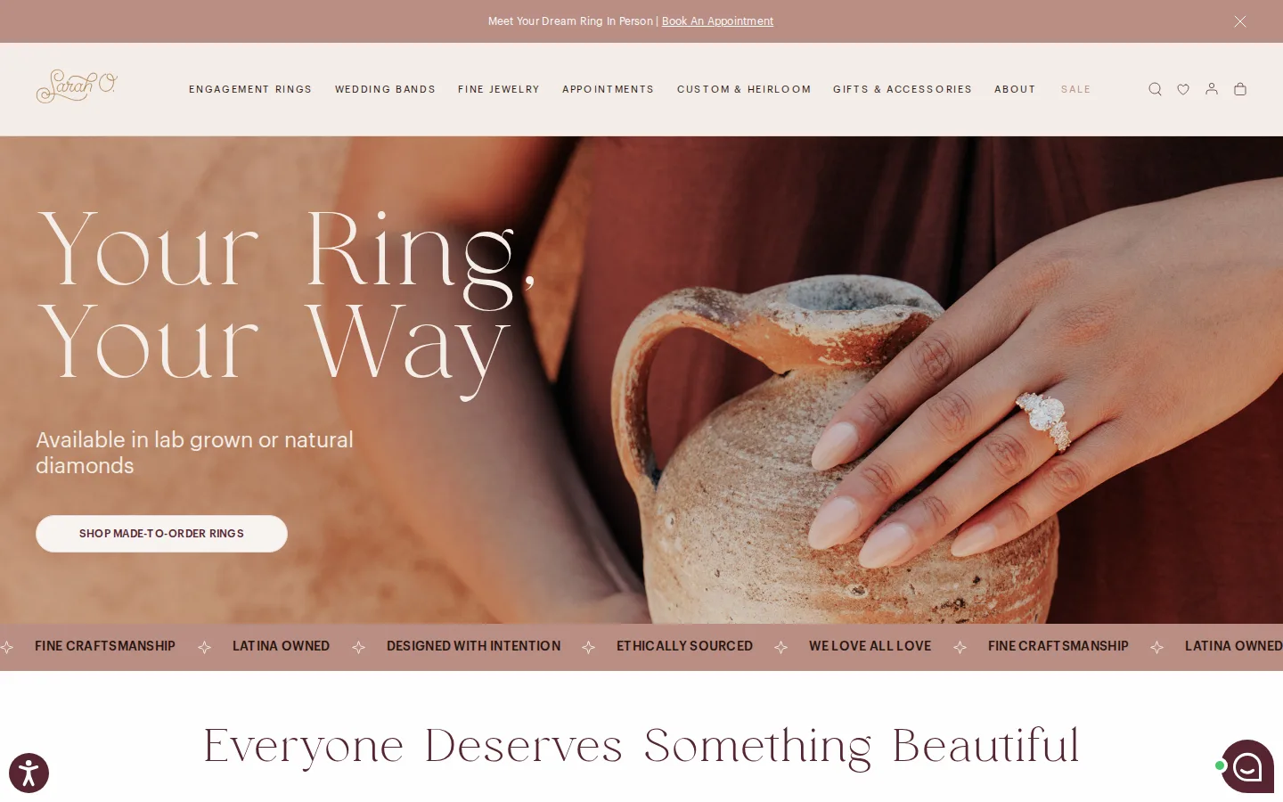Captured website of Sarah O. Jewelry