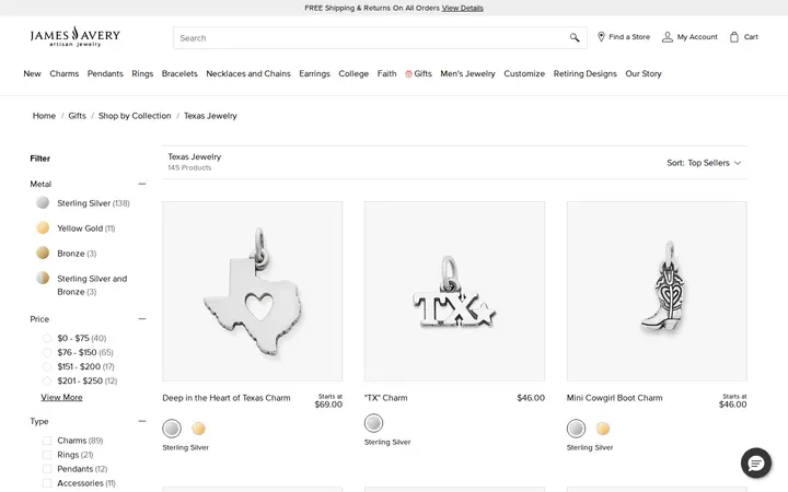 /gifts/shop-by-collection/texas-themed-jewelry — james avery artisan jewelry, James Avery Craftsman
