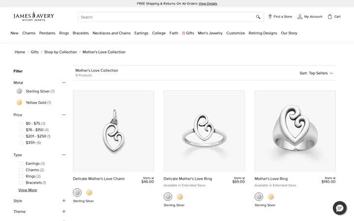 /gifts/shop-by-collection/mothers-love-collection — james avery artisan jewelry, James Avery Craftsman