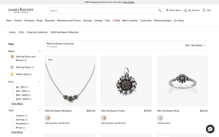 /gifts/shop-by-collection/wild-sunflower-collection — james avery artisan jewelry, James Avery Craftsman