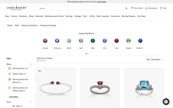 /gifts/shop-by-collection/gemstones-jewelry — james avery artisan jewelry, James Avery Craftsman