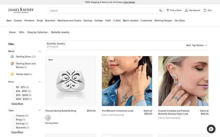 /gifts/shop-by-collection/butterfly-jewelry — james avery artisan jewelry, James Avery Craftsman