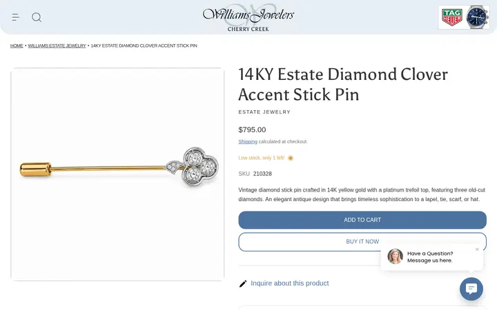 /collections/designers-williams-estate-jewelry/products/14ky-estate-diamond-clover-accent-stick-pin — Williams Jewelers of Cherry Creek North