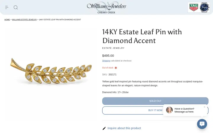 /collections/designers-williams-estate-jewelry/products/14ky-estate-leaf-pin-with-diamond-accent — Williams Jewelers of Cherry Creek North