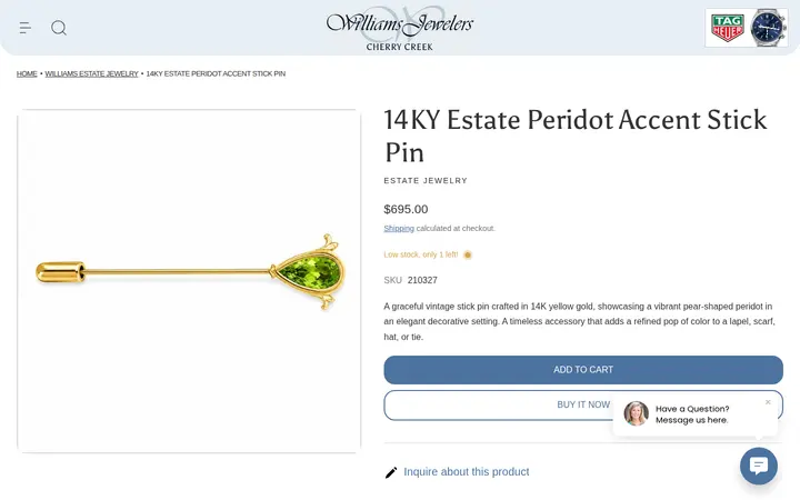 /collections/designers-williams-estate-jewelry/products/14ky-estate-peridot-accent-stick-pin — Williams Jewelers of Cherry Creek North