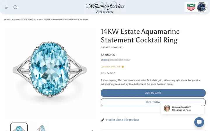 /collections/designers-williams-estate-jewelry/products/14kw-estate-aquamarine-statement-cocktail-ring — Williams Jewelers of Cherry Creek North