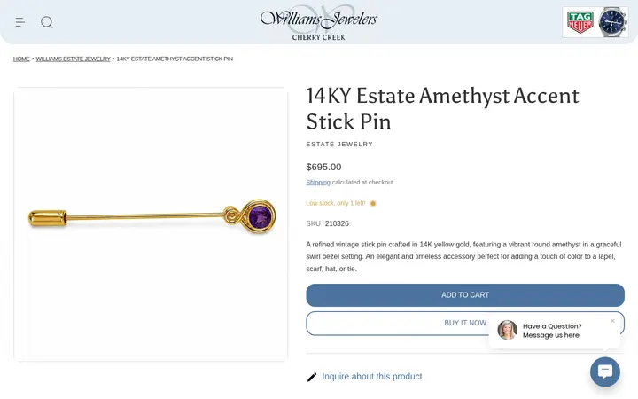/collections/designers-williams-estate-jewelry/products/14ky-estate-amethyst-accent-stick-pin — Williams Jewelers of Cherry Creek North