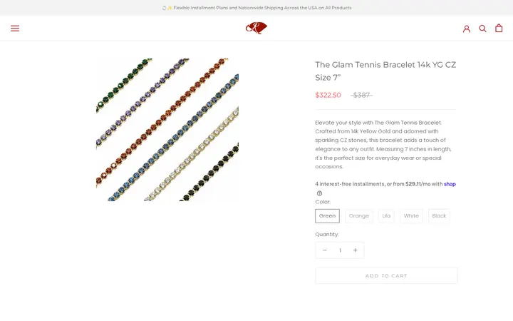 /collections/new-arrivals/products/the-glam-tennis-bracelet-14k-yg-cz-size-7 — Joyeria El Ruby