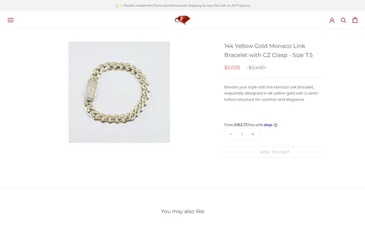 /collections/new-arrivals/products/14k-yellow-gold-monaco-link-bracelet-with-cz-clasp-size-7-5 — Joyeria El Ruby