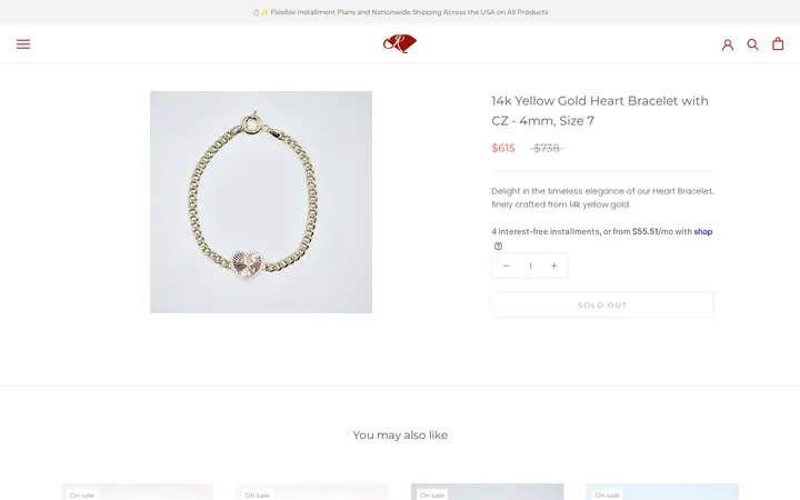 /collections/new-arrivals/products/14k-yellow-gold-heart-bracelet-with-cz-4mm-size-7 — Joyeria El Ruby