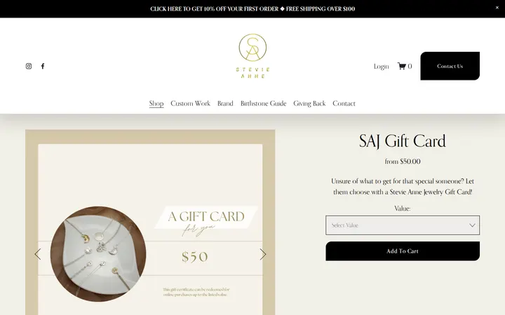 /shop/p/saj-gift-card — Stevie Anne Jewelry Inc