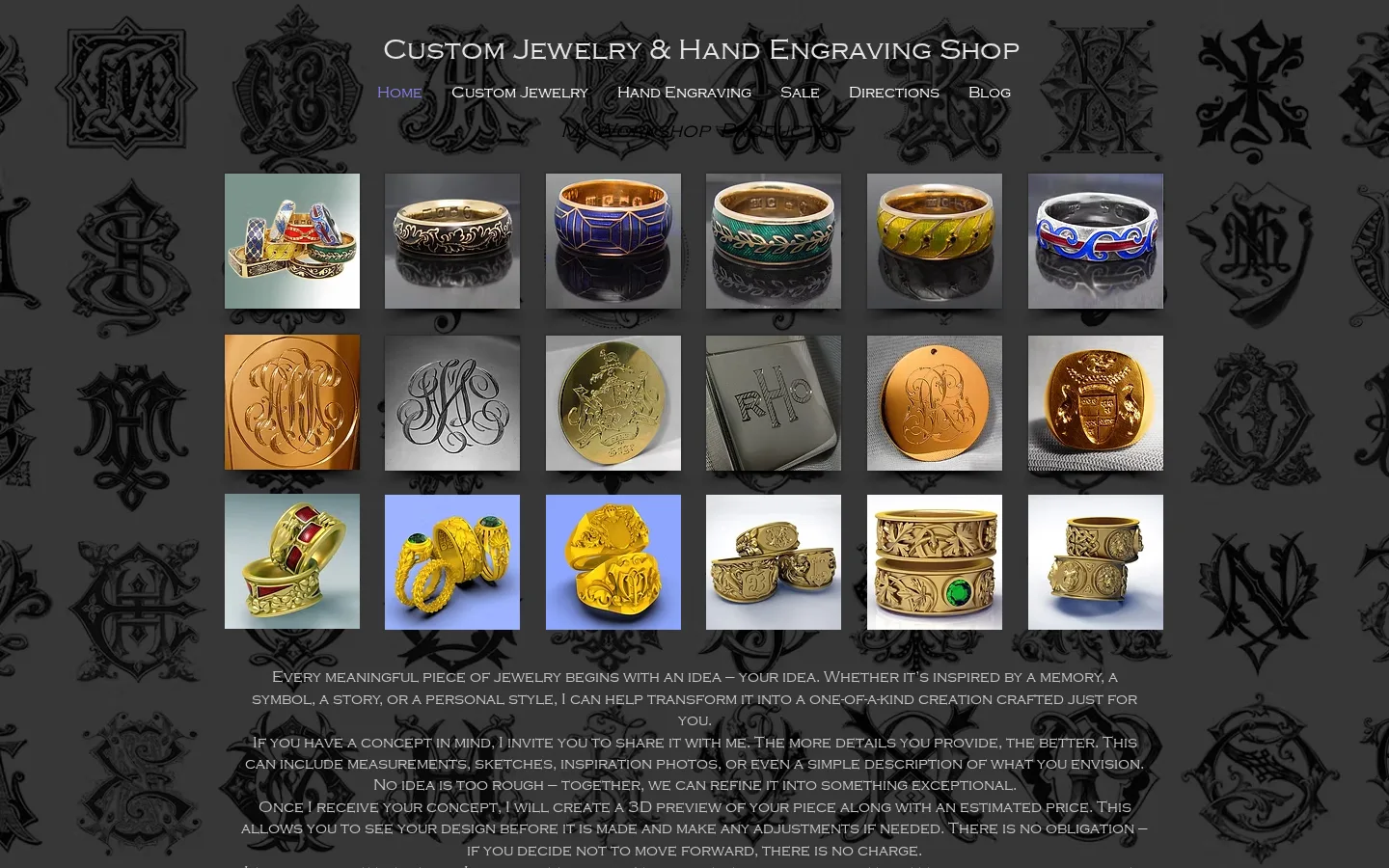 Captured website of Custom Jewelry and Hand Engraving
