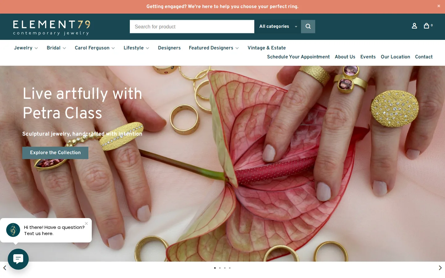 Captured website of Element 79 Contemporary Jewelry