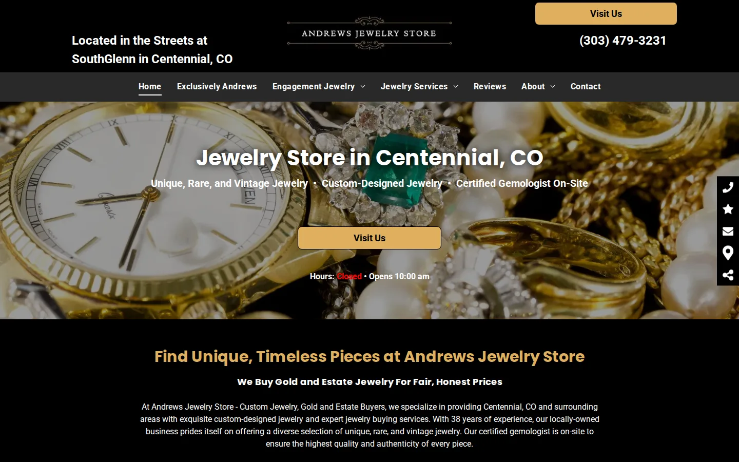 Captured website of Andrews Jewelry Store - Custom Jewelry, Gold and Estate Buyers