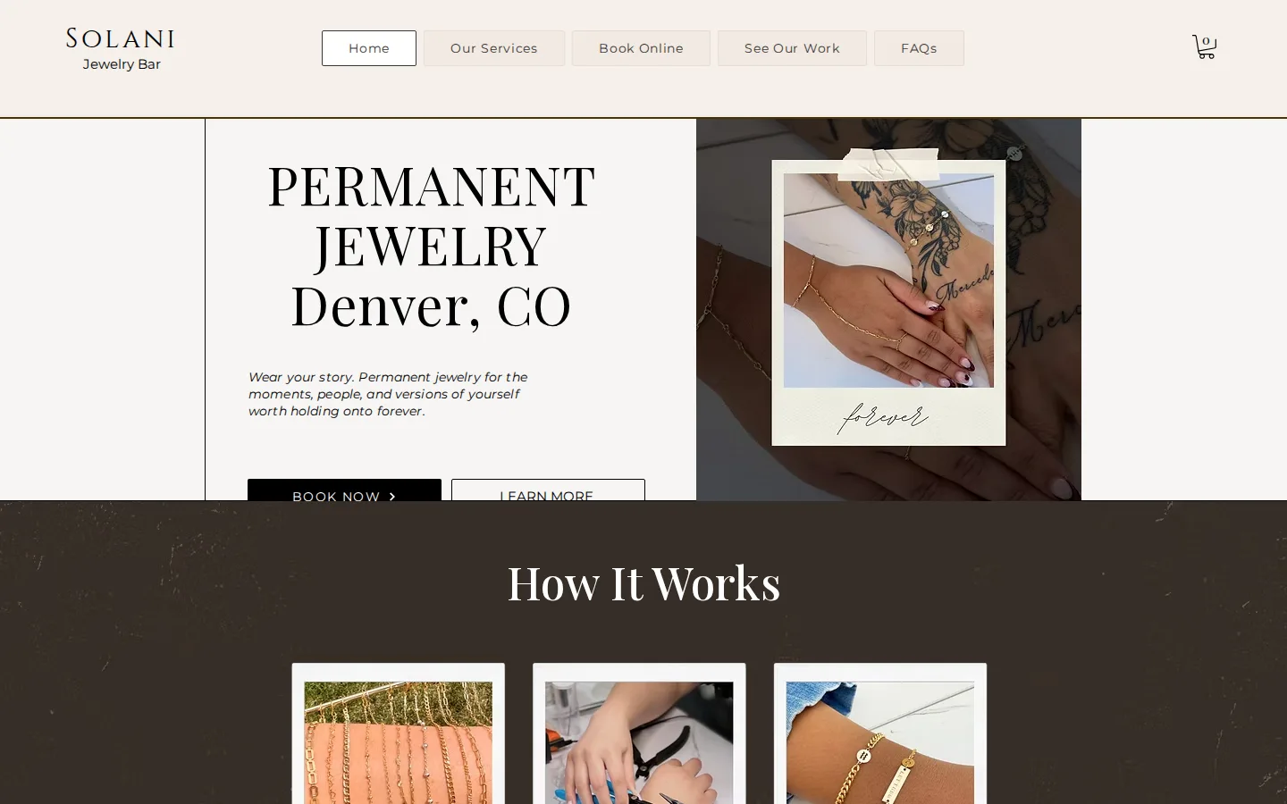 Captured website of Solani Jewelry Bar