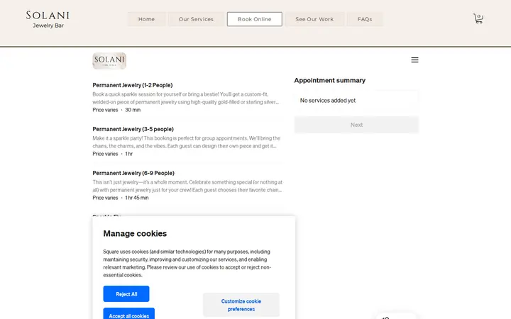 /appointment — Solani Jewelry Bar