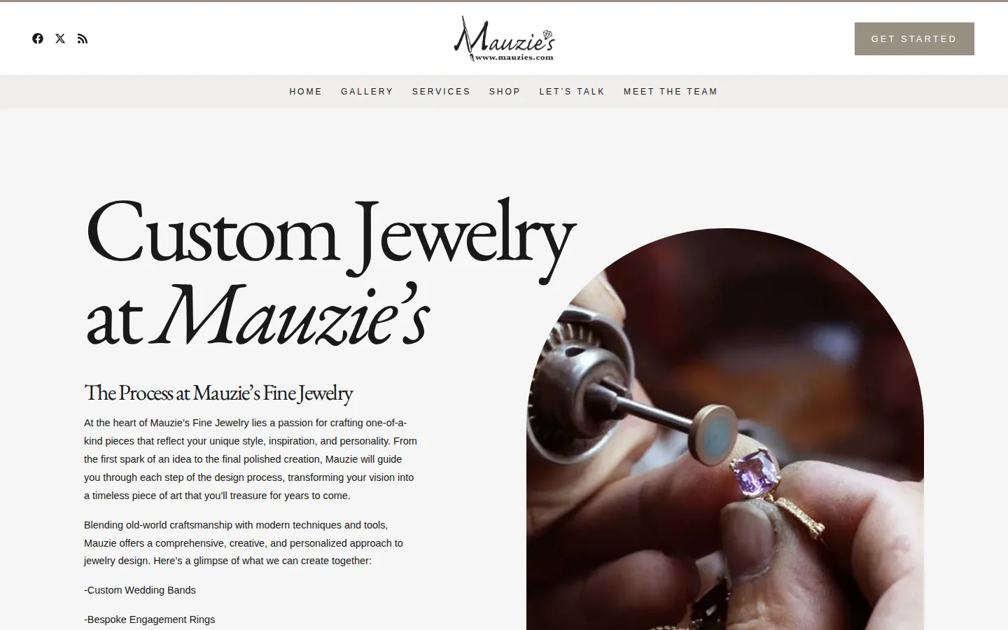 Captured website of Mauzie's Fine Jewelry