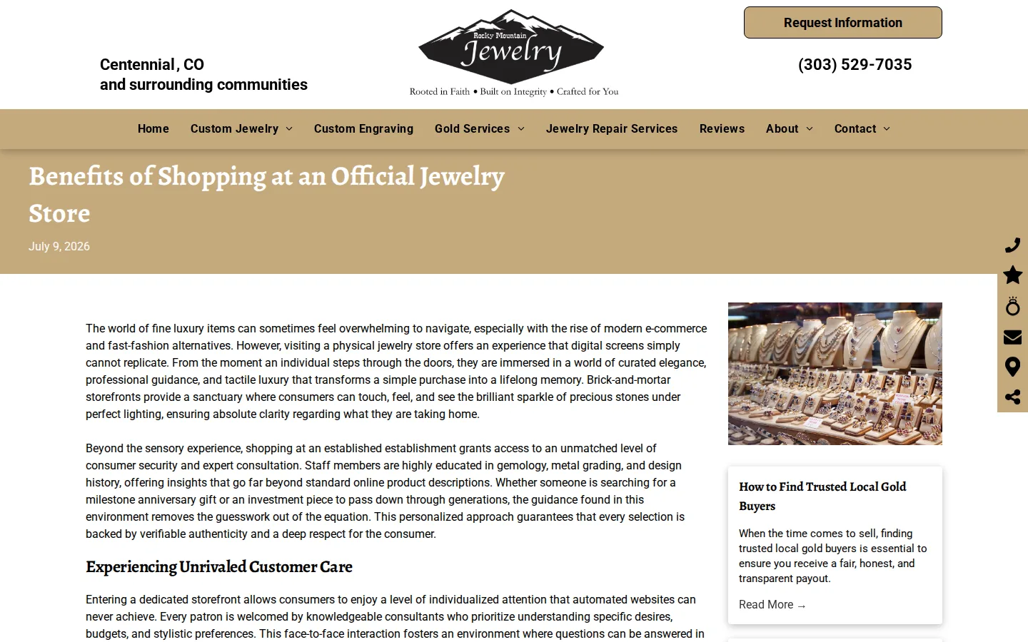 Captured website of Rocky Mountain Custom Jewelry