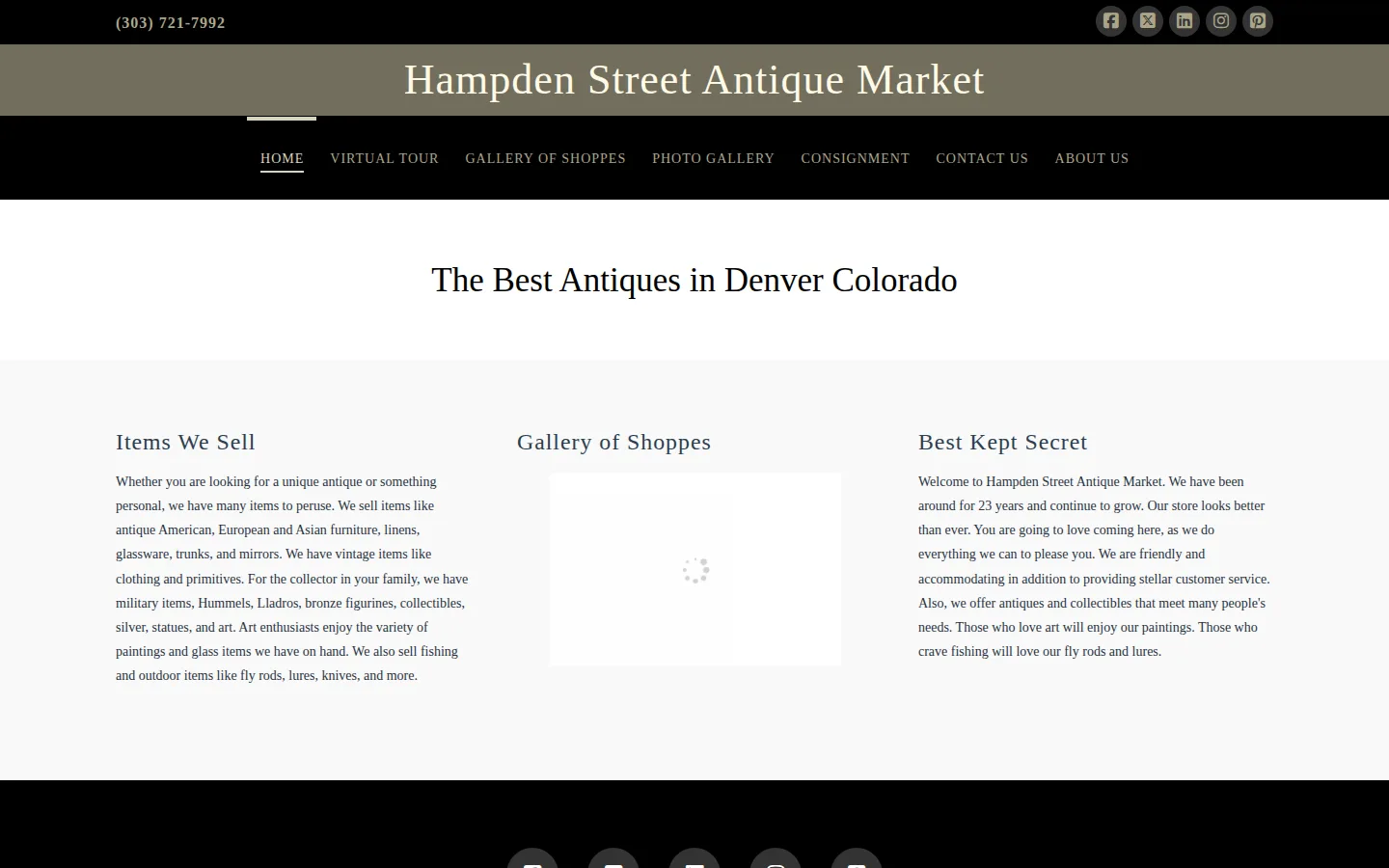 Captured website of Hampden Street Antique Market