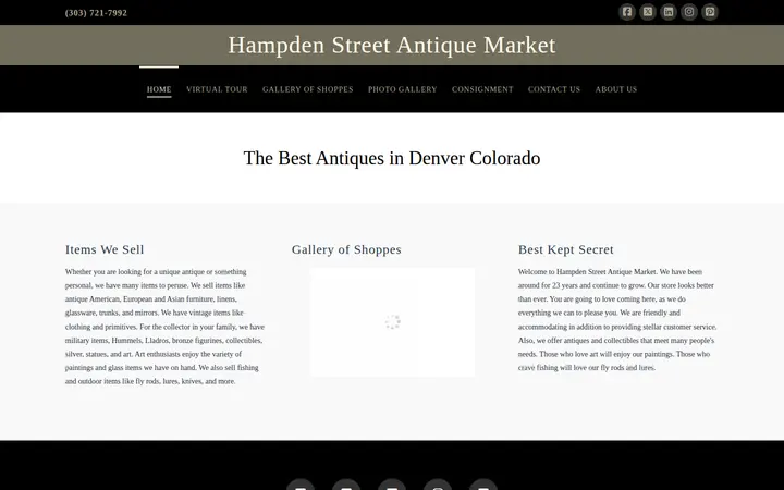 Website of Hampden Street Antique Market