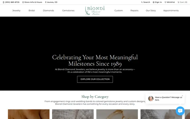 Website of Biondi Diamond Jewelers
