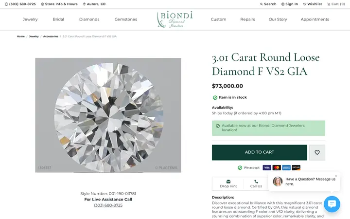 /jewelry-details/accessories/301-carat-round-loose-diamond-f-vs2-gia/2112809 — Biondi Diamond Jewelers