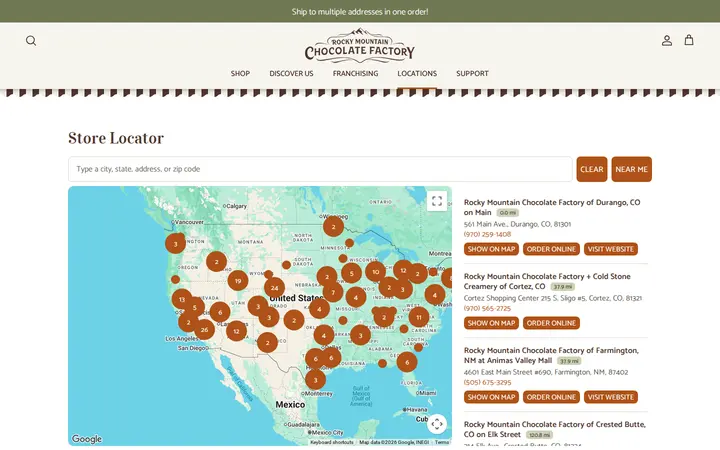 Website of Rocky Mountain Chocolate Factory