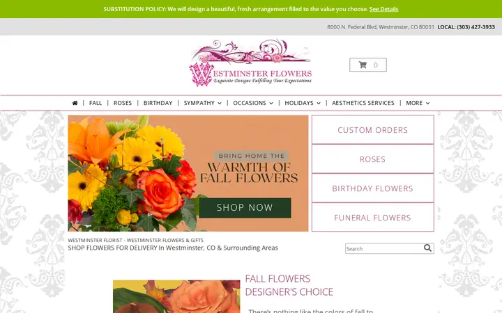 Website of Westminster Flowers and Gifts