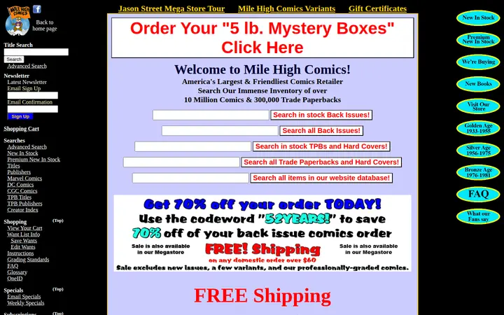 Website of Mile High Comics - Jason Street Mega Store