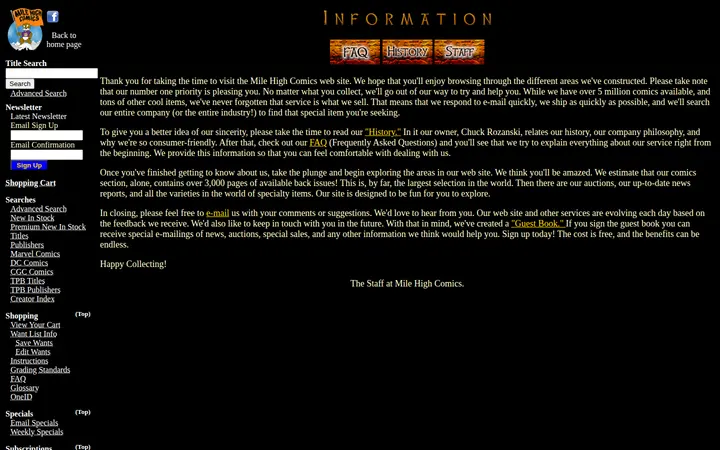 /information — Mile High Comics - Jason Street Mega Store