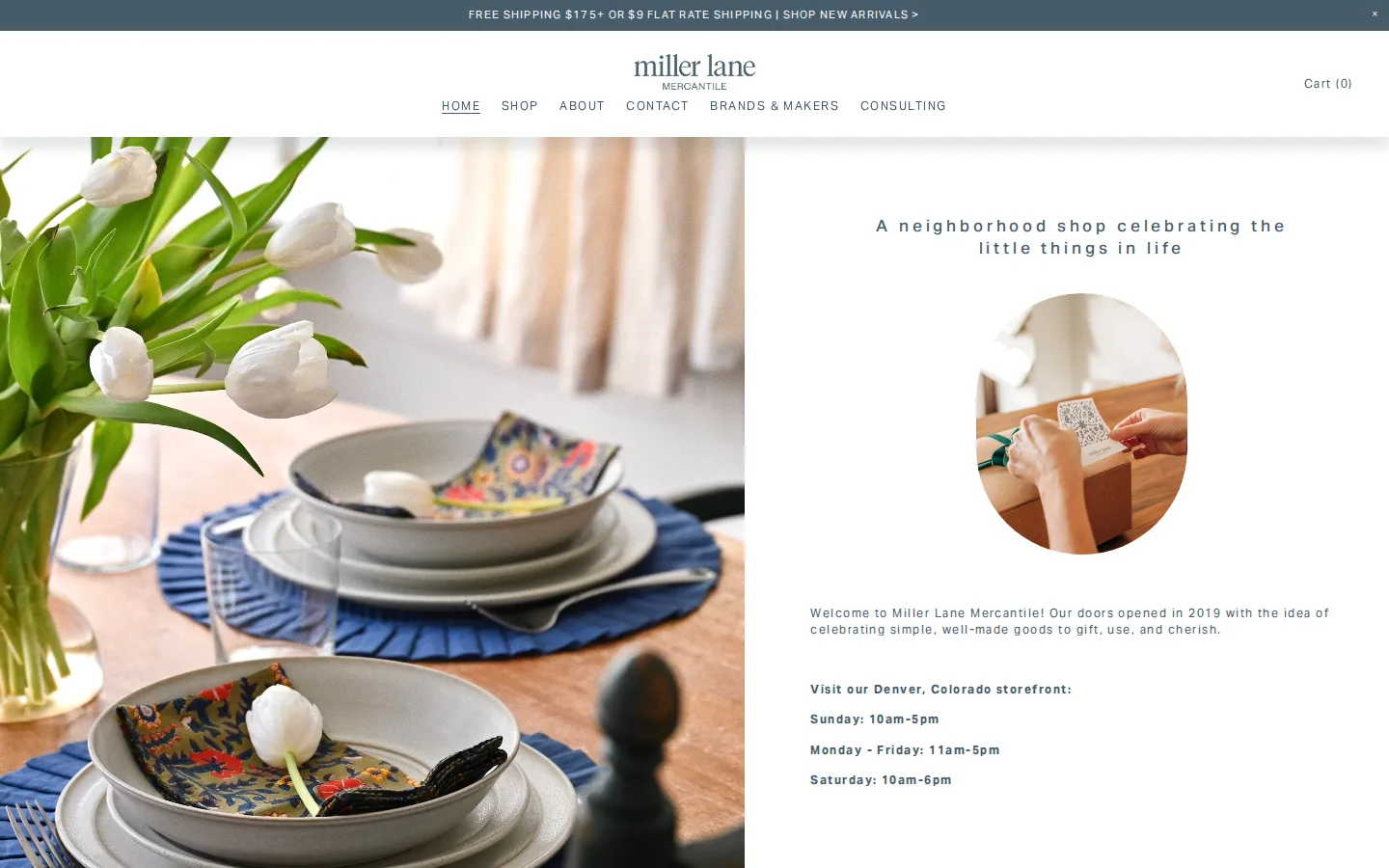 Captured website of Miller Lane Mercantile