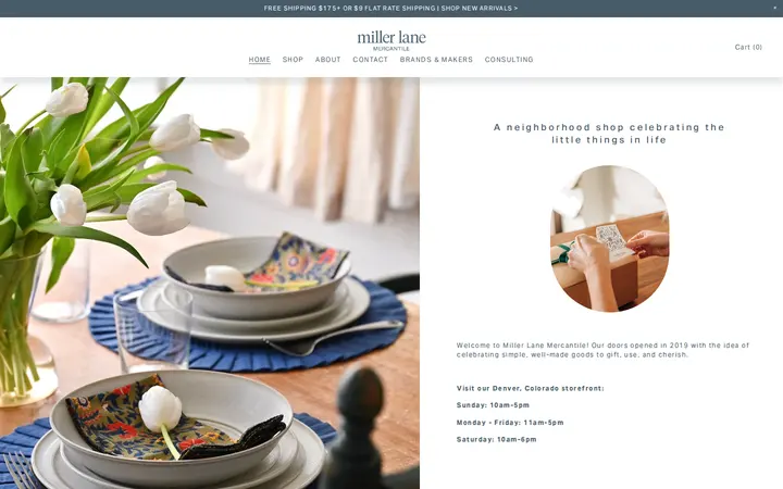 Website of Miller Lane Mercantile