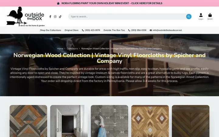 /collections/norwegian-wood-collection-vintage-vinyl-floorcloths-by-spicher-and-company — Outside The Box and Outside The Box Too | Two Stores, Same Building | Gifts, Home/Garden Decor, Souvenirs | Arvada, Colorado