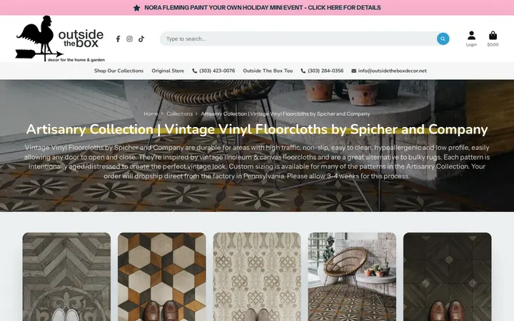 /collections/artisanry-collection-vintage-vinyl-floorcloths-by-spicher-and-company — Outside The Box and Outside The Box Too | Two Stores, Same Building | Gifts, Home/Garden Decor, Souvenirs | Arvada, Colorado