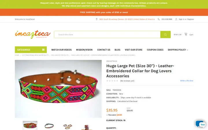 /huge-large-pet-size-30-leather-embroidered-collar-for-dog-lovers-accessories — Incazteca, Inc.