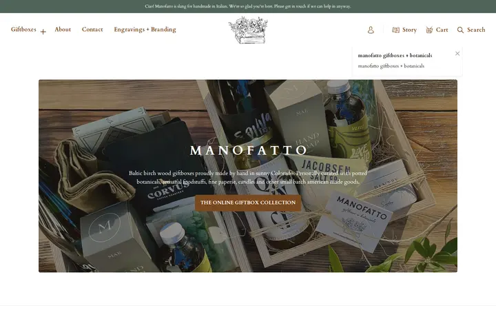 Website of Manofatto Giftboxes + Blooms