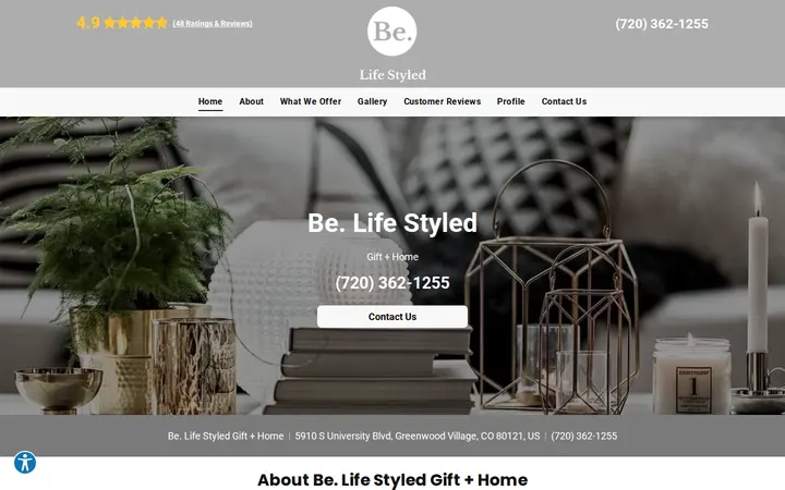 Website of Be. Life Styled Gift + Home