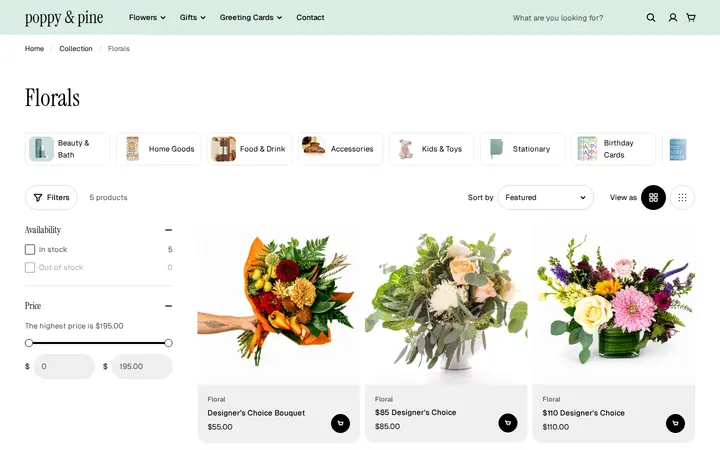 /collections/floral-arrangements — poppy & pine