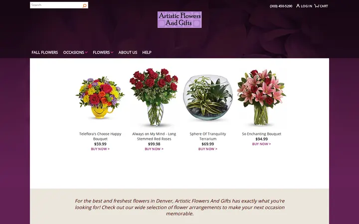 Website of Artistic Flowers & Gifts