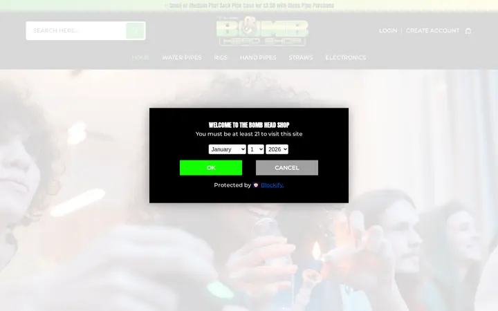 Website of The Bomb Head Shop