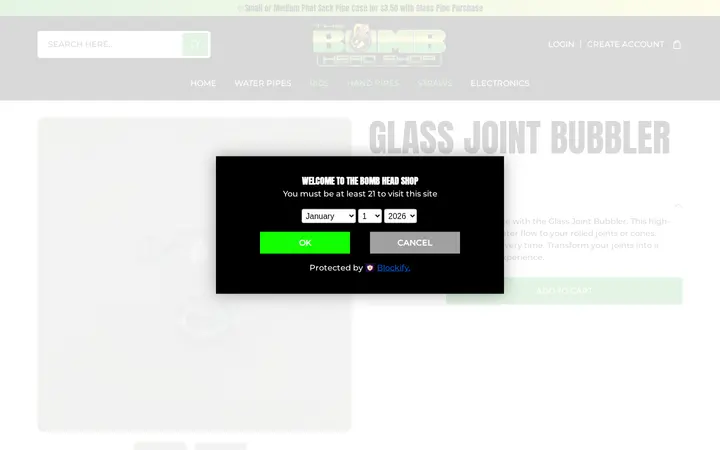 /collections/accessories/products/glass-joint-bubbler — The Bomb Head Shop