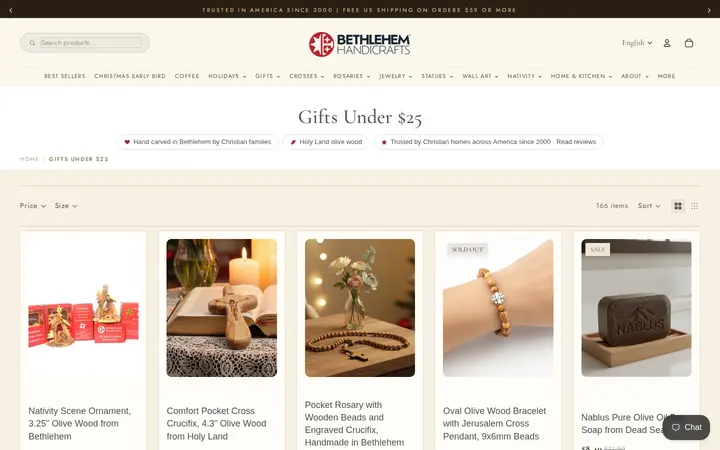 /collections/gifts-under-25 — Bethlehem Handicraft's Christian Wooden Carvings and Gifts