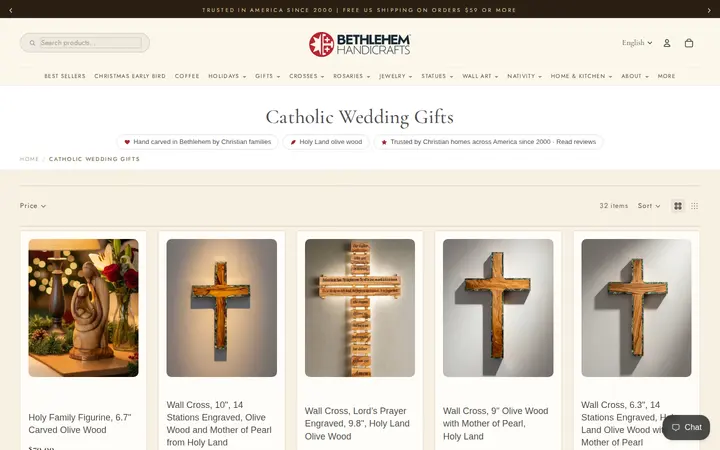 /collections/catholic-wedding-gifts — Bethlehem Handicraft's Christian Wooden Carvings and Gifts